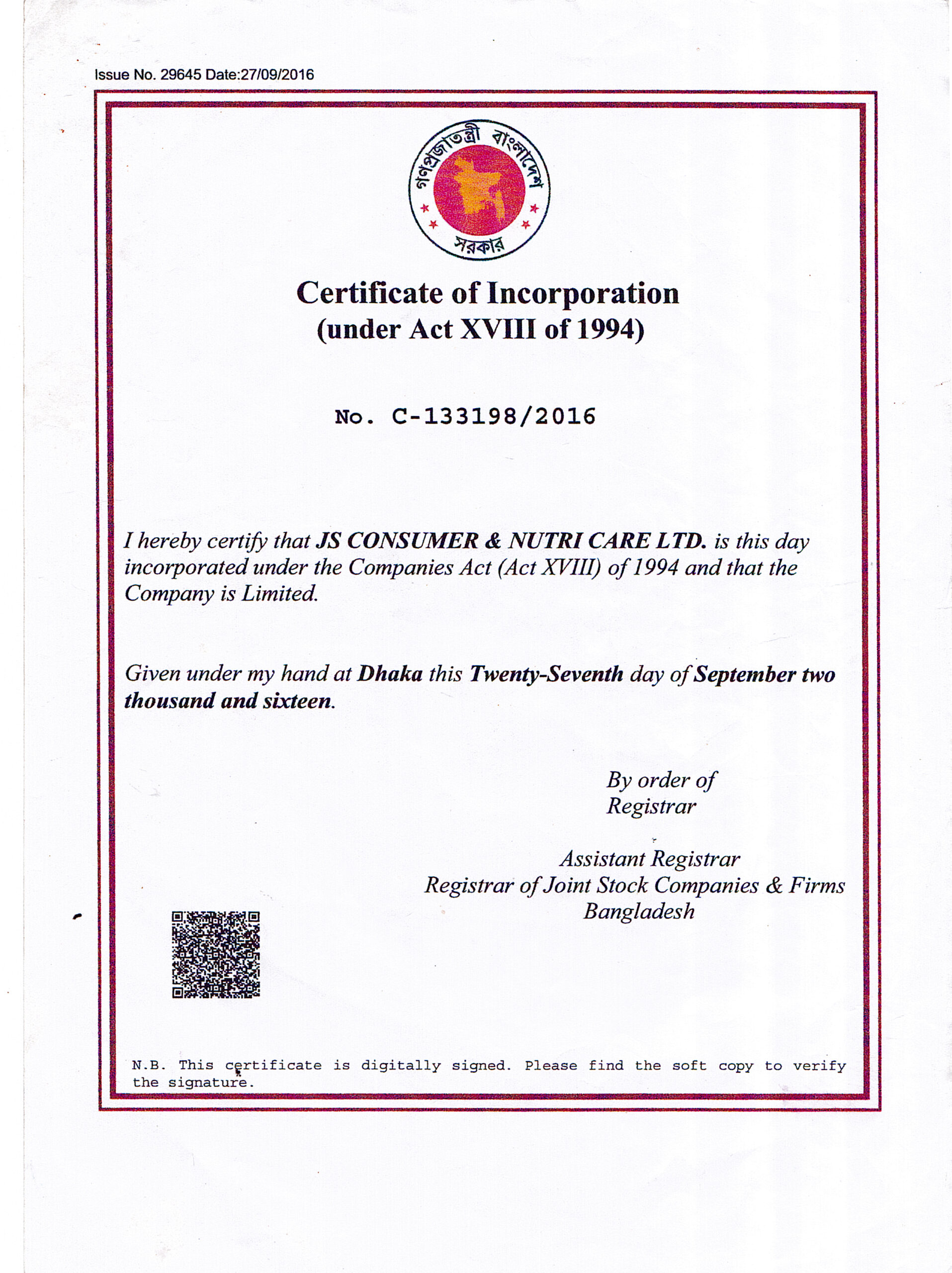 Certificate of Incorporate